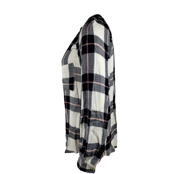 Time and Tru Maternity Misses Small Woven Button Up Top  Blue Plaid Shirt - Picture 5 of 10